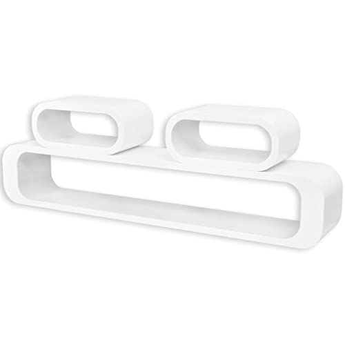 Golinpeilo 3 White Mdf Floating Wall Display Shelf Cubes Book/Dvd Storage，Bigger Shelf Size (1): 37.4" X 6.3" X 6.9", Smaller Shelves Size (2): 11.8" X 6.3" X 5.1" #TOP3