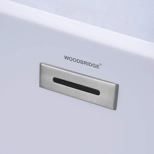 WOODBRIDGE 59\" Acrylic Freestanding Bathtub Contemporary Soaking White Tub with Chrome Overflow and Drain