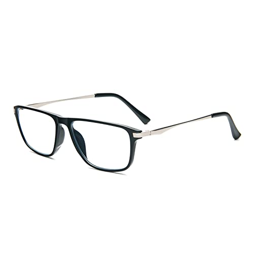 MMOWW Rechteckig Lesebrille für Herren Damen, Blaue Licht Blockierende Brille Beine aus Metall (Schwarz, +1,0) Cover