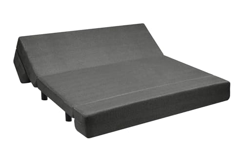 Image of 3-Seater Sofa Cum Bed with Ottoman, 5x6 Ft Folding Design in Jute Fabric, Space Saving Convertible Furniture for Living Room & Guest Use - Grey