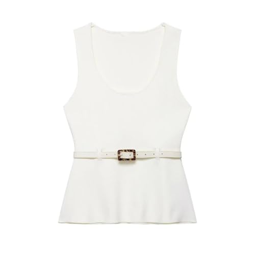 Women Business Casual Suit Fashion with Belt V-Neck Button Tank Tops High Waist Side Zipper Midi Skirts2