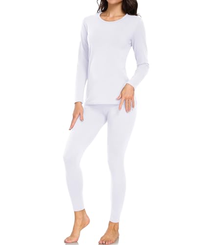 wirarpa Women's Cotton Thermal Underwear Set Long Johns Base Layer Pajama Set for Women White Top...