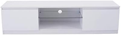 Modern TV Unit Cabinet Stand LED Cupboard 160CM Matt Body and High Gloss Front (White)