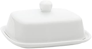 BELLE VOUS White Ceramic Butter Dish with Lid - Porcelain Countertop Container with Handle - Cover Fits Small and Large Butter Sticks