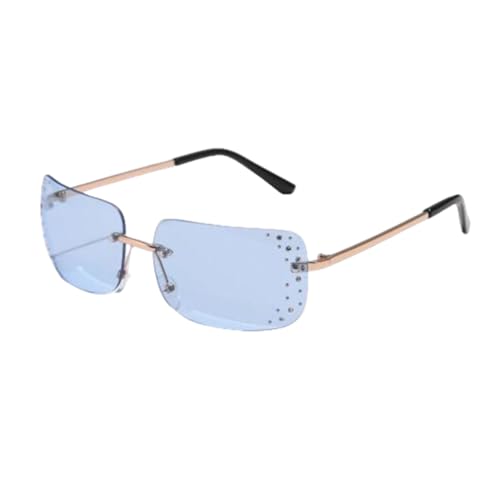 Lunettes de soleil tendance femme vintage sans monture mode été verres bleus