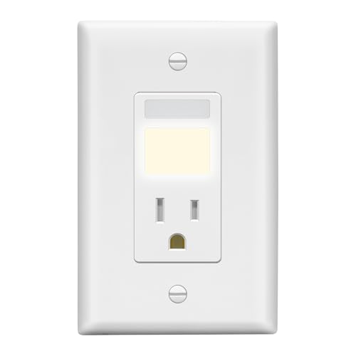 LIDER 15A Outlet with LED Guide Light and Motion Sensor PIR Guide Light Receptacle Adjustable Time Delay Tamper-Resistant Wall Plate Included UL Listed Thermoplastic Matte White 1-Pack