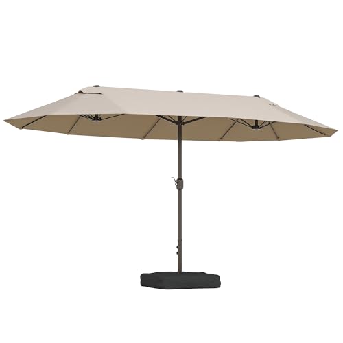 Outsunny Parasol de jardin exterieur parasol double rectangulaire 4,6L x 2,7l x 2,4H m avec ouverture fermeture manivelle, sacs de lestage et base inclus, pour...