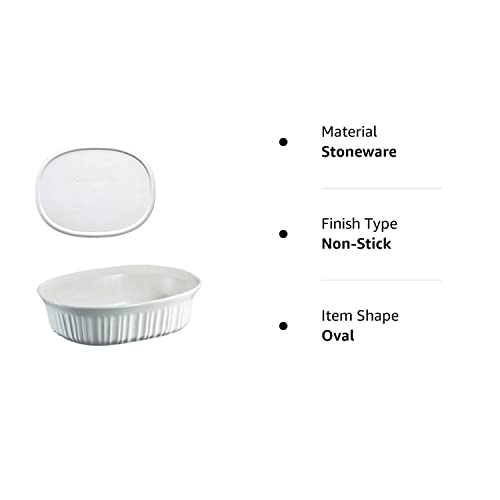 Corningware French White 1.5 Quart Oval Casserole Bundle: 1.5 Oval With Plastic Lid #TOP3
