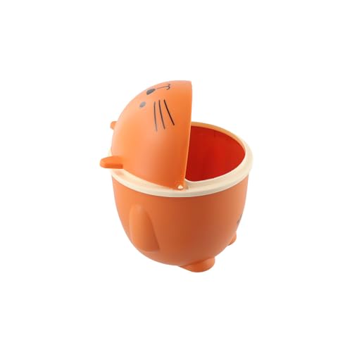 Image of Cartoon Cat Trash Can, Mini Cute Garbage Storage Bin Orange Creative Desktop Waste Box Portable Garbage Can with Swing Lid for Livingroom Bedroom