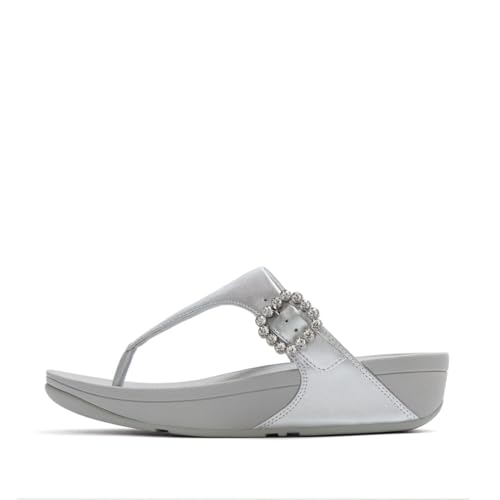 Image of FitFlop Womens LULU Crystal Buckle Toe-Post Sandals with Microwobbleboard Technology, Microfiber Toe Post, Slip Resistant Rubber Outsole, Cushioned Arch Support for All Day Comfort