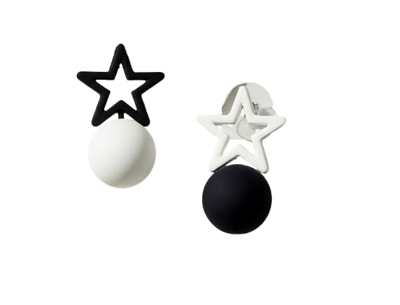 Black & White Star Ball Drop Earrings for Women | Trendy Geometric Statement Stud Earrings | Minimalist Fashion Jewelry-image-46