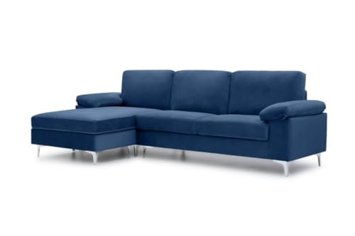 Atrapamuebles - Sofá Chaiselongue 3 Plazas - Modelo LUSINA - Estructura de Madera - Mueble de Salón 262 x 72 x 86 cm - Fabricado en EU - Color Azul Oscuro