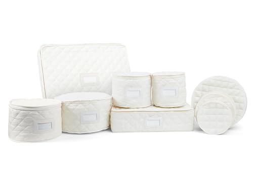 Covermates Keepsakes - Dish Storage Set - Padded Protection - ID Window - Stain Resistant - Machine Washable - China Storage, Cream