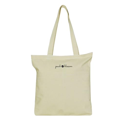 Peach Blossom Womens Stylish Double Pocket Pure Cotton Zipper Tote Bags | Cotton Canvas Tote Bag For College & Daily Use - White (B0D8BSRT57) Amazon Price History, Amazon Price Tracker