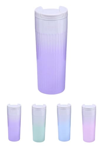 LAJOKING 魔法瓶カップ 保冷ウォーターボトル 蓋付き 平底 直飲み用 ステンレス製 ステンレス製ウォーター 女の子用ウォーター お手入れ簡単 ハンズフリークリーニング 軽量 真空断熱平底 アウトドア用 漏れ防止 学生用スタイリッシュケトル (パープ