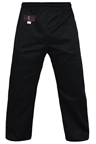 Vader Pantalon de karaté unisexe pour enfants/adultes, pantalon d'entraînement d'arts martiaux pour compétition et tournoi Gi en tissu polycotton, pantalon de kickboxing Aïkido Kung Fu, Noir , 24W