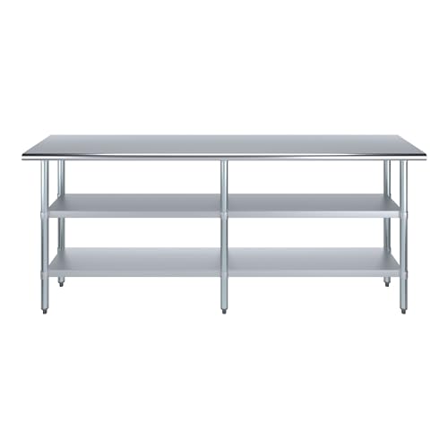 Image of AmGood Stainless Steel Work Table with 2 Shelves | NSF | Metal Utility Table (84 inch Long x 18 inch Deep)