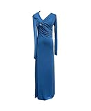 Women Solid Hollow Out Slimming Dresses Diagonal Collar Long Sleeve High Waist Evening Paty Dress Female Blue