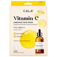 Cala Vitamin C Ampoule Face Mask, Hydrating Sheet Mask for Dry Skin, 5 Count
