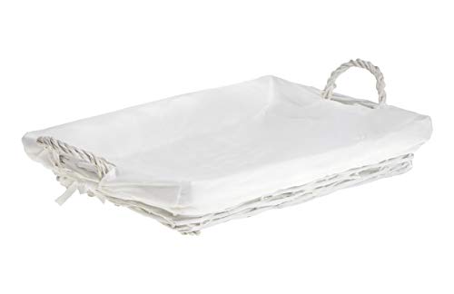 HERSIG - Bandeja Mimbre Natural | Cesta Mimbre Rectangular con Forro y Asas - 45 x 33 x 7 cm - Blanco