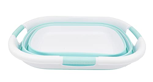 Sammart 40L (10.5 Gallon) Collapsible Plastic Laundry Basket - Foldable Pop Up Storage Container/Organizer - Portable Washing Tub - Space Saving Hamper/Basket (White/Lake Green) #TOP2