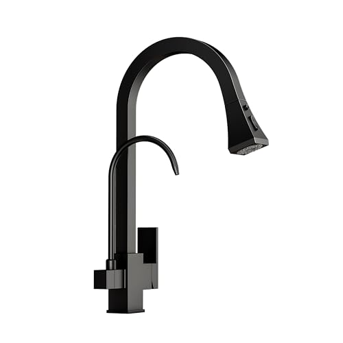 Pull-Out Purified Kitchen Faucet Pure Water Kitchen Faucet Filter Faucet 3-Way hot and Cold Mixer (Black)