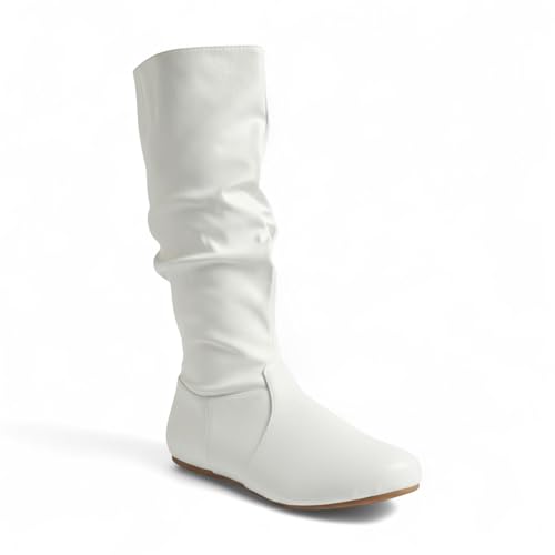 Discover the Best White Boots for Fall! 12 ABSOLEX Womens Soft Slouchy Mid-Calf Flat to Low Heel Pull On Fall Weather Winter Boots, White Pu, 6