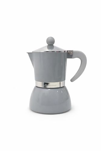 Today Home Caffettiera Moka per Induzione, 3 Tazze, Acciaio Inox con Manico Ergonomico, Colore Grigio Lucido, Design Elegante
