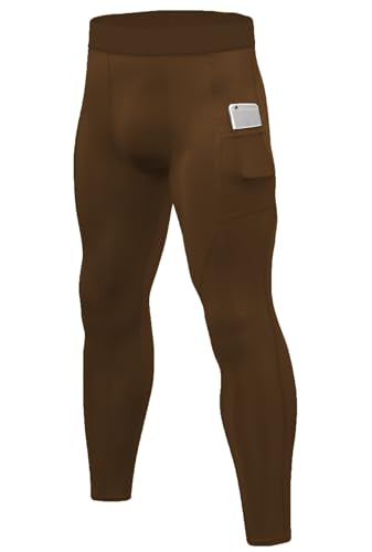 SPVISE Brown Compression Pants Men Leggings for Sports Gym Cool Dry Tights