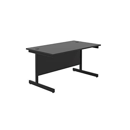 Office Hippo Heavy Duty Rectangular Cantilever Desk, Home Office Table + Integrated Cable Ports, PC Desk For Office or Home, 5 Yr Wty - Black Frame/Black Top, 120cm x 80cm