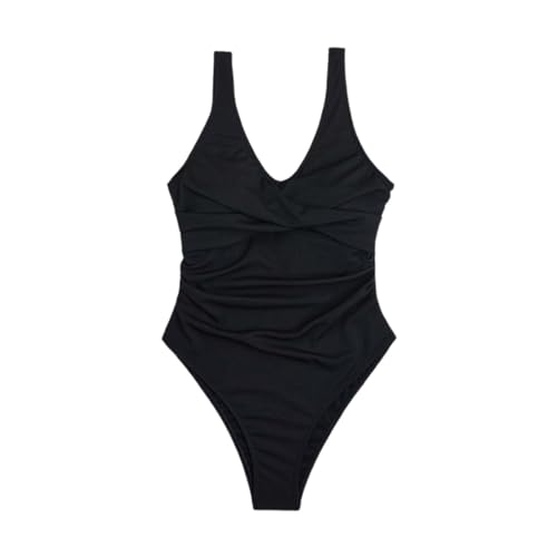 Genérico BañAdores Mastectomia Banho Mulher Traje de baño de Talle con Espalda Texturizada y Tirantes Anchos con Cuello en V para Mujer Traje de baño Recortado Bañadores BañAdores (Black, XL)