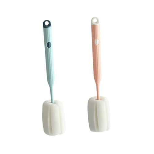 Hemobllo 2 Piezas Cepillo de Limpieza para Biberones y Botellas con Mango Extendido Cabezal Lavable y Ligero para Tazas Botellas de Leche y Agua de Azul y Rosa