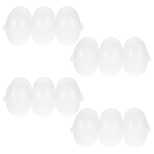 WOONEKY Huevera de Plástico Transparente con Tapa Hermética 6 Compartimentos para Huevos Set de 4 Unidades Organizador para Nevera y Camping Caja Reutilizable para Conservación y