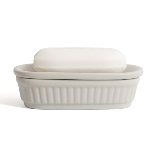 Soap Dish, Self-draining Bar Soap Holder, Ceramic Double Layer Soap Dishes for Bar Soap, Draining Soap Dish for Bathroom Shower Kitchen, Minimalist Vintage Style, Keep Soap Dry, Grey, ANTIS'