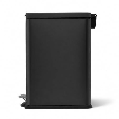 Image of Home Zone Living 8 Gallon Slim Kitchen Trash Can with Soft Close Lid, Step Pedal, Bag Tuck Band, and Removable Liner, Stainless Steel, Matte Black