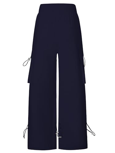 SANGTREE Women's Parachute Pants Drawstring Baggy Cargo Pants Y2K Hip Hop Streetwear Rave Pants3