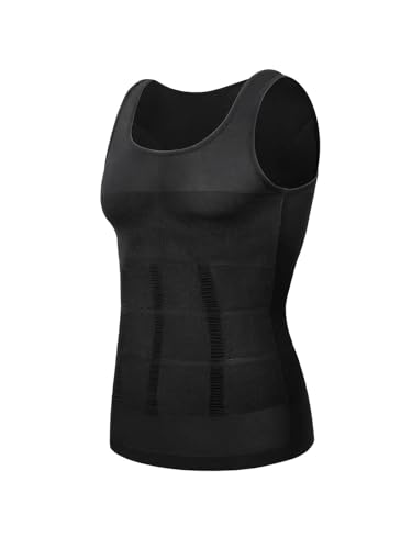 Camiseta Ginecomastia Pack de 2 Prendas Moldeadoras para Hombre, Chaleco Control Abdominal y Moldeador, Camiseta sin Mangas(Black,L)