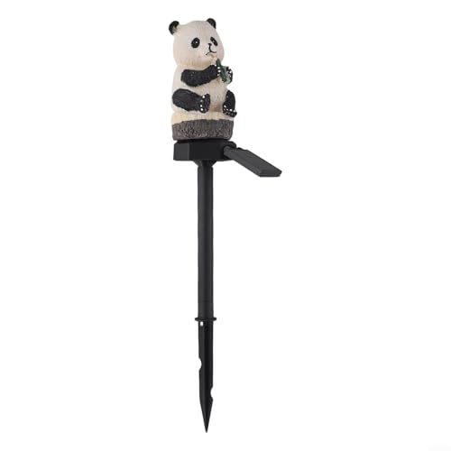 Solaughguy Luz solar de jardín de panda, lámpara de adorno de césped de animales de resina con LED blanco cálido, encendido/apagado automático, decoración al aire libre para patio, camino, 43 cm de