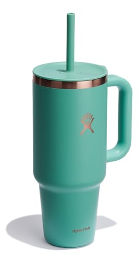 Image of Hydro Flask 40 Oz Travel Tumbler with Handle, Lid and Straw - Insulated Stainless Steel in 40 Oz Thyme Green Rose Gold