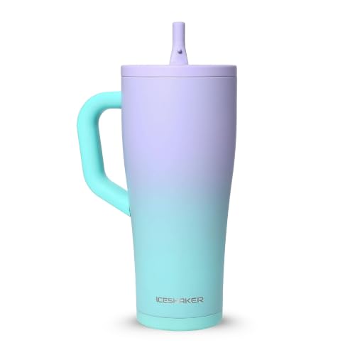 Image of Ice Shaker 32oz Tumbler with Handle & Straw | 32oz Matte Mermaid | Cold for 30+ Hours | 2-in-1 Tumbler Shaker Bottle | Odor-Free 32 ounce Bottle for Water, Protein Shakes, Smoothies, Cocktails