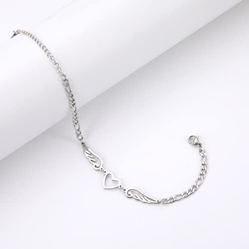 Eueavan Love Heart Guardian Angel Wings Charm Stainless Steel Silver Bracelets For Women Girls Jewelry Gifts #TOP3