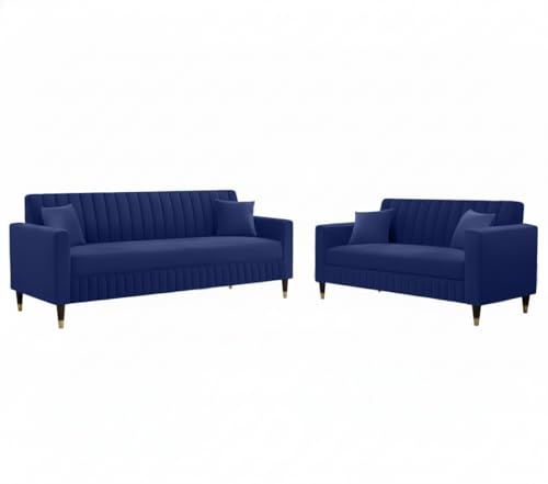 Image of AMATA Omega 3+2 Seater Suede Velvet Fabric Sofa Set with Two Cushions Perfect for Home Office Guests Living Room (06 Royal Blue, Omega 3+2 Seater Sofa)(3 Year Warranty)