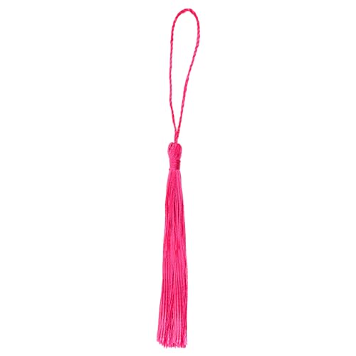 Image of Mandala Crafts Small Hot Pink Bookmark Tassels - 100 Bulk Silky Mini Craft Tassels with Loops for Bookmarks, Jewelry Making, Graduation Favors, Keychains, and DIY Decorations
