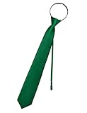 YourTies Zipper Ties for Men Satin Emerald Green Necktie and Pocket Square Set Adjustable Pretied Solid Color Neck Tie