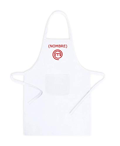 Delantal de Cocina Adulto. Personalizado con tu Nombre Bordado. Poliester-Algodon Blanco o Negro masterchef (Blanco)) Cover