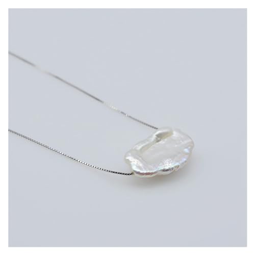 Womens Necklace White Natural Freshwater Pearl Pendant Coin Shape Flat Baroque Choker Necklace (Color : 45cm)3