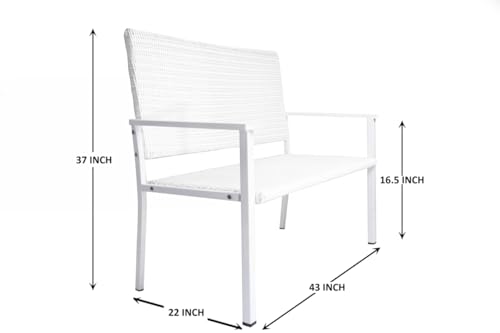 Image of Amazon Brand - Solimo Rattan and Wicker 2 Seater Garden Bench | Durable Outdoor Park Bench for Balcony Patio Terrace, Living Room | Ideal Indoor and Outdoor Seating Furniture (White)