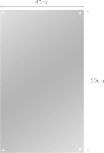 Maison & White Frameless Bathroom Mirror – 45x60cm Wall Mounted Glass | Flush Rectangular Vanity Shaving Mirror for Bedroom, Hallway, Home Decor | Pre-Drilled with Fixings & Chrome Caps | M&W