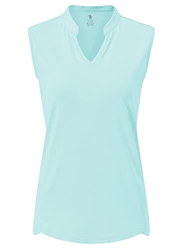 Image of BGOWATU Women's Golf Polo T-Shirts Sleeveless V Neck Collarless Tennis Shirts UV Protection Quick Dry Lightweight