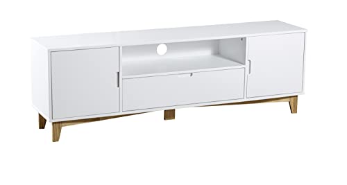 PEGANE Meuble TV Coloris Blanc - Longueur 160 x Profondeur 35 x Hauteur 42 cm